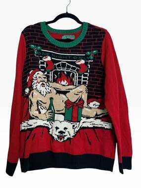 Ugly Christmas Sweater Santa One Night Only Funny Party XL Jumper